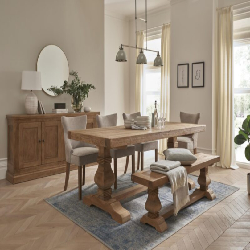 oak table with oak bench seating and oak furniture